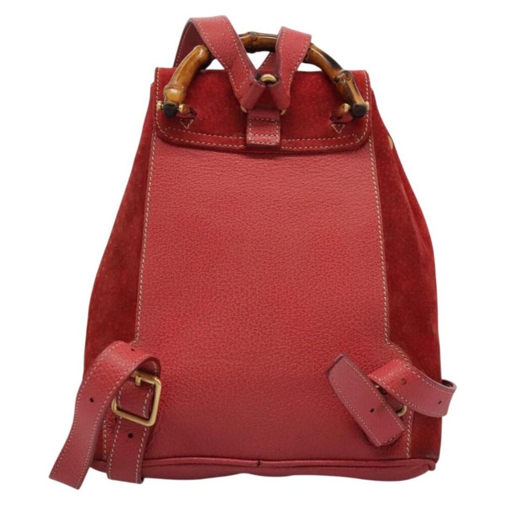 GUCCI Bamboo Backpack Suede Leather Red Gold - Picture 3 of 16